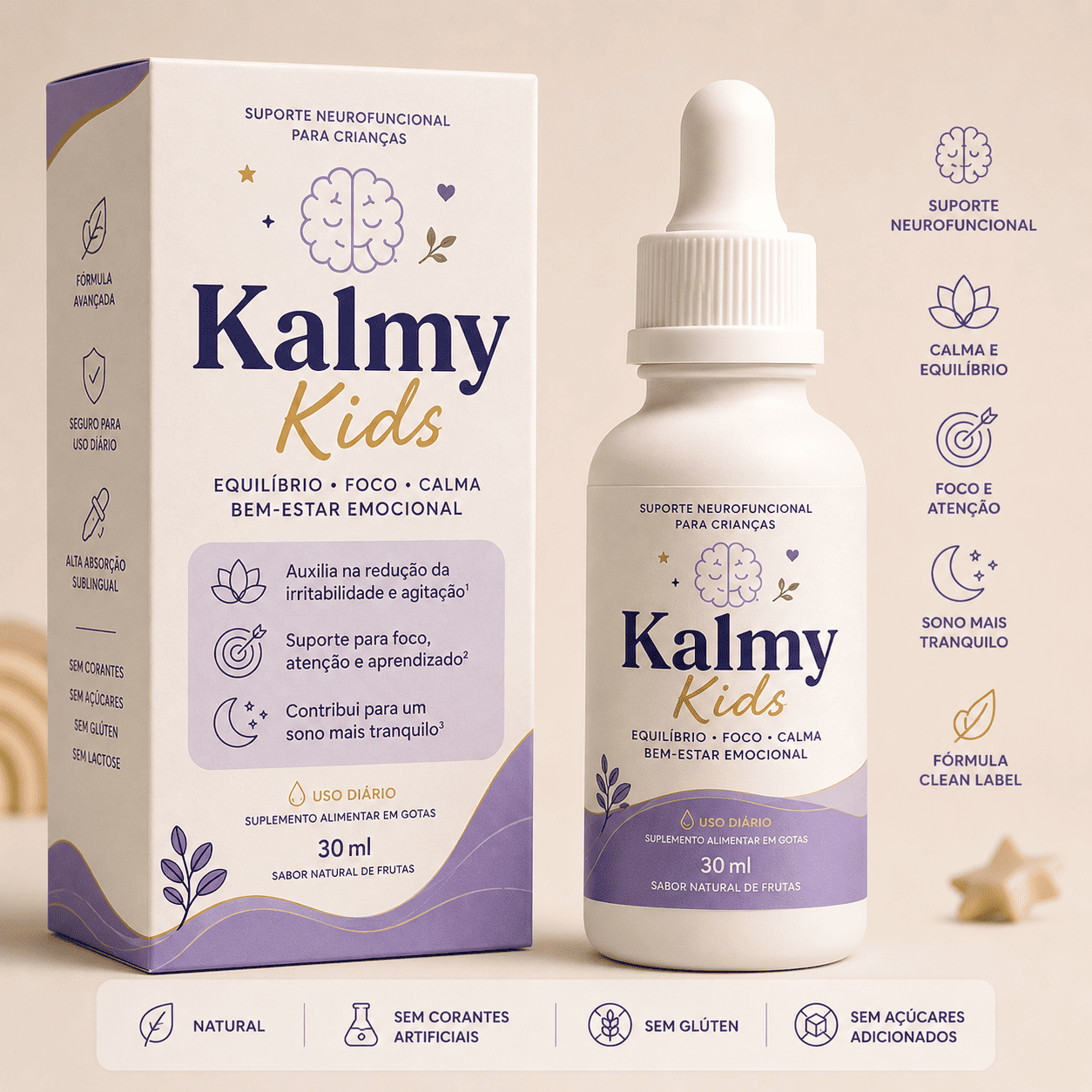 Kalmy Kids — Suplemento neurofuncional infantil em gotas sublinguais